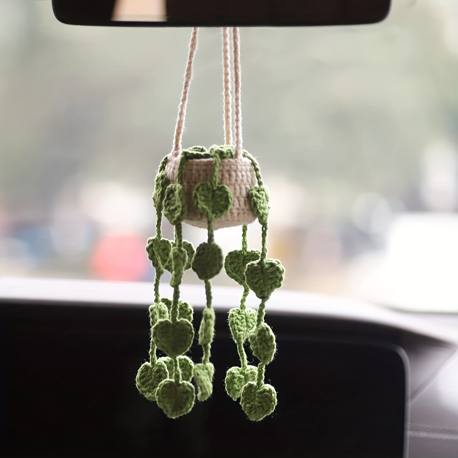Handmade Boho Crochet Plant Car Mirror Hanging Accessory Add - Temu