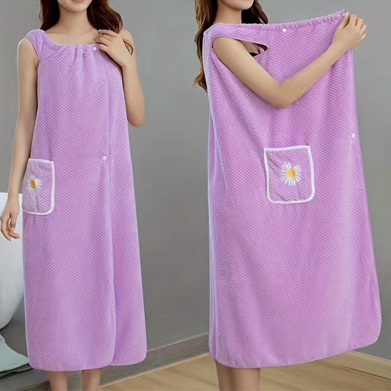 1pc long non shedding super soft bath towel wearable absorbent womens towel bathrobe with pocket daisy pattern hosuehold wrap towel robe bathroom supplies home supplies details 3