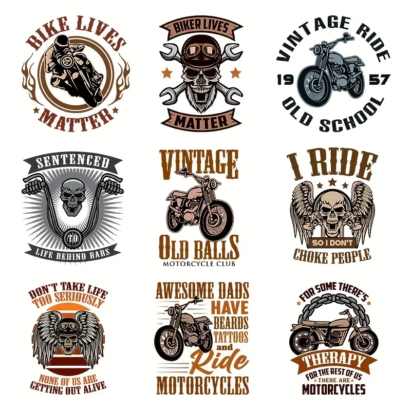 9pcs 1976 Vintage Motorcycles Patches Heat Transfer Personality Thermal  Stickers Applique Iron On Patches For Clothing T-shirt
