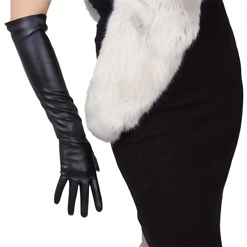 

Long Black Pu Leather Gloves Simple Split Finger Touchscreen Gloves Prom Banquet Decorative Elbow Gloves