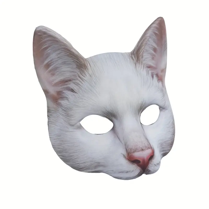 Vivid Cute Sexy White Cat Mask, PU Leather Half Face Mask Dress Up Accessories, Halloween Cosplay Costume Props, Bar Club Rave Party Decors