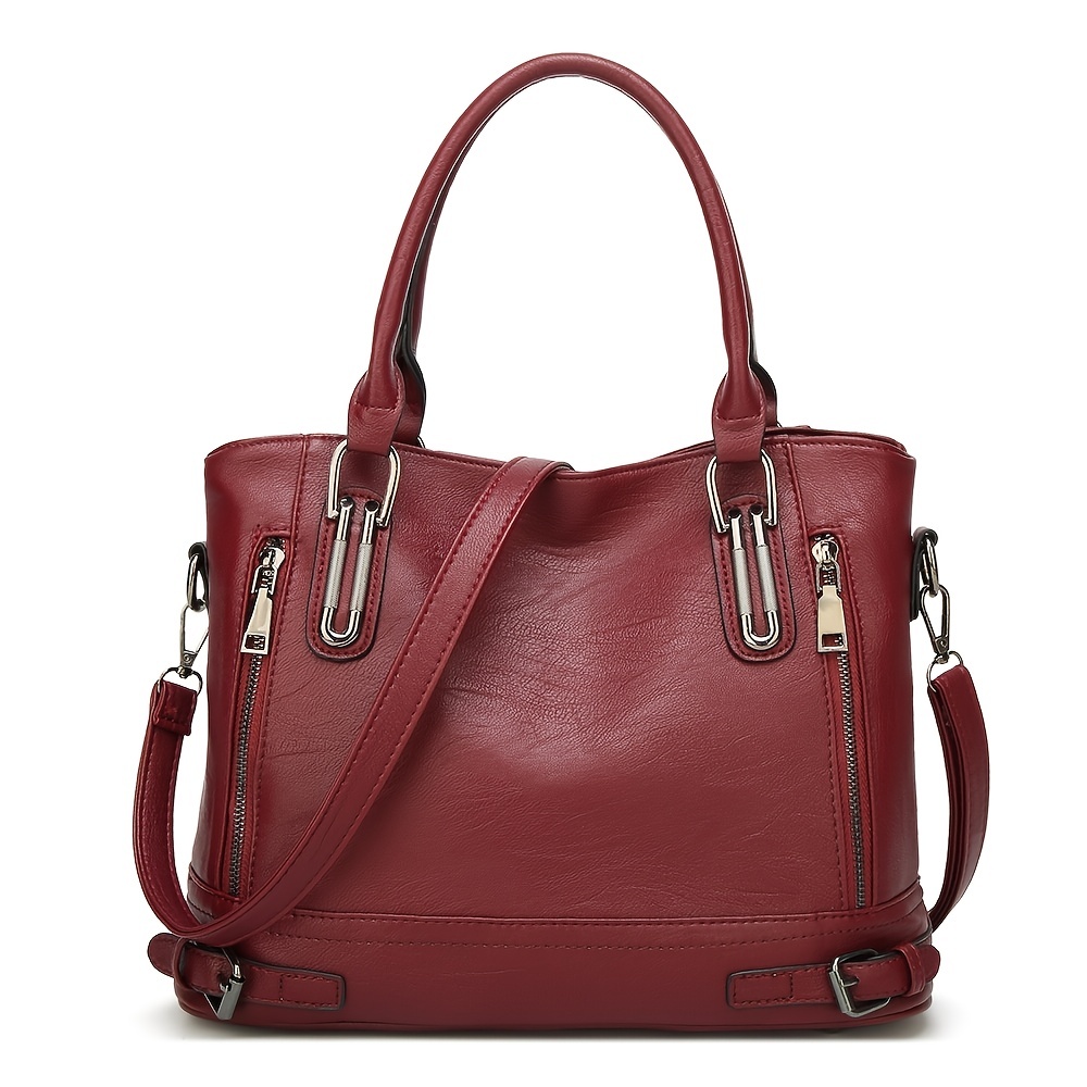 Burgundy Leather Flap Top-handle Satchel Bag Shoulder Bags for Travel