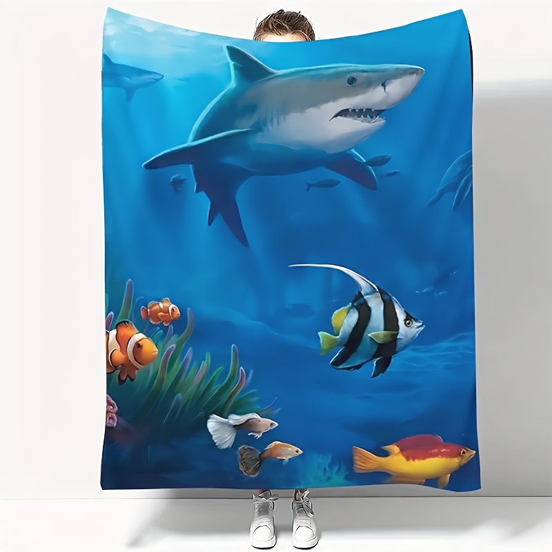 Shark Blanket Cartoon Cute Marine Animal Ligtweight Cozy Soft