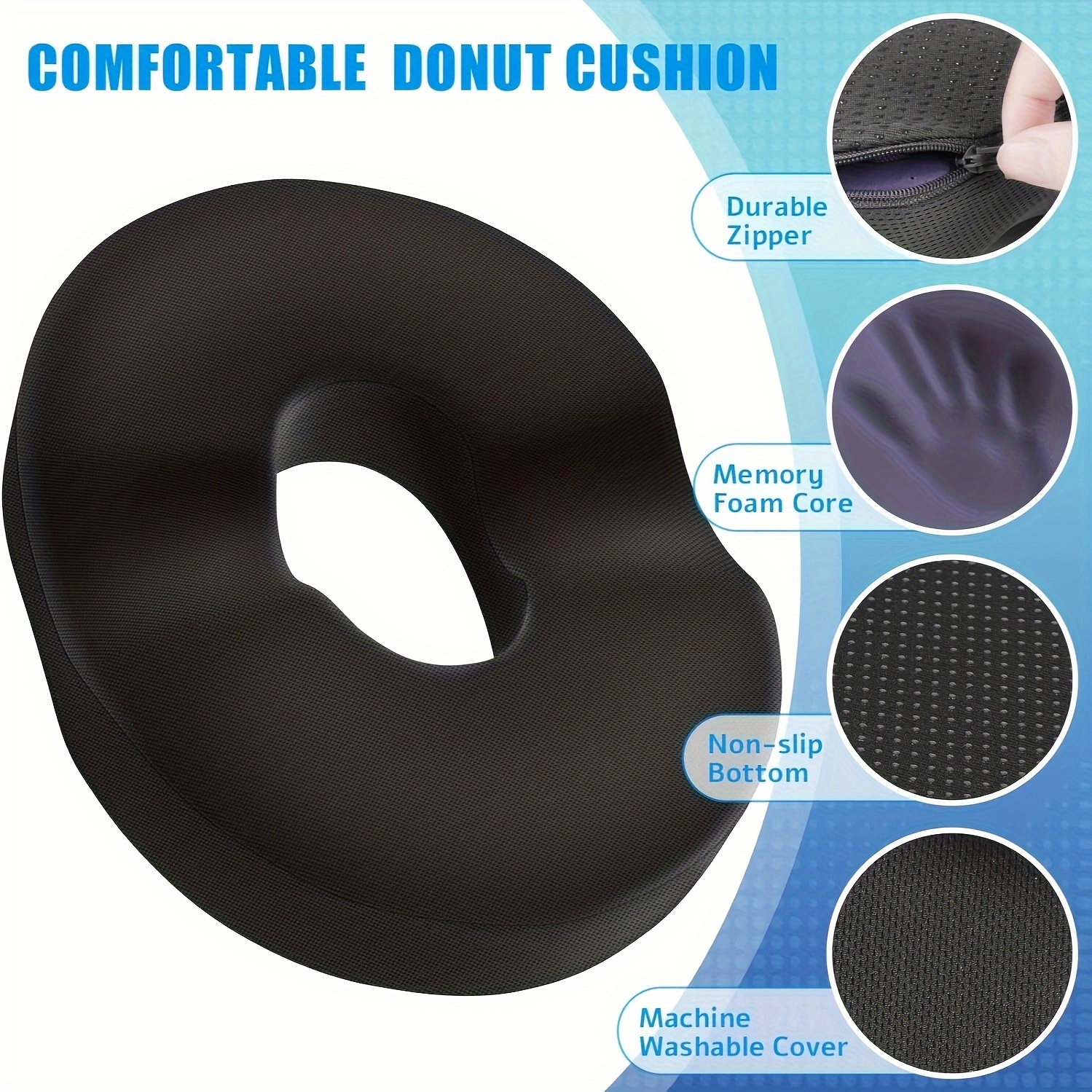Donut Pillow Seat Cushion Coccyx Memory Foam Pillow Hemorrhoid