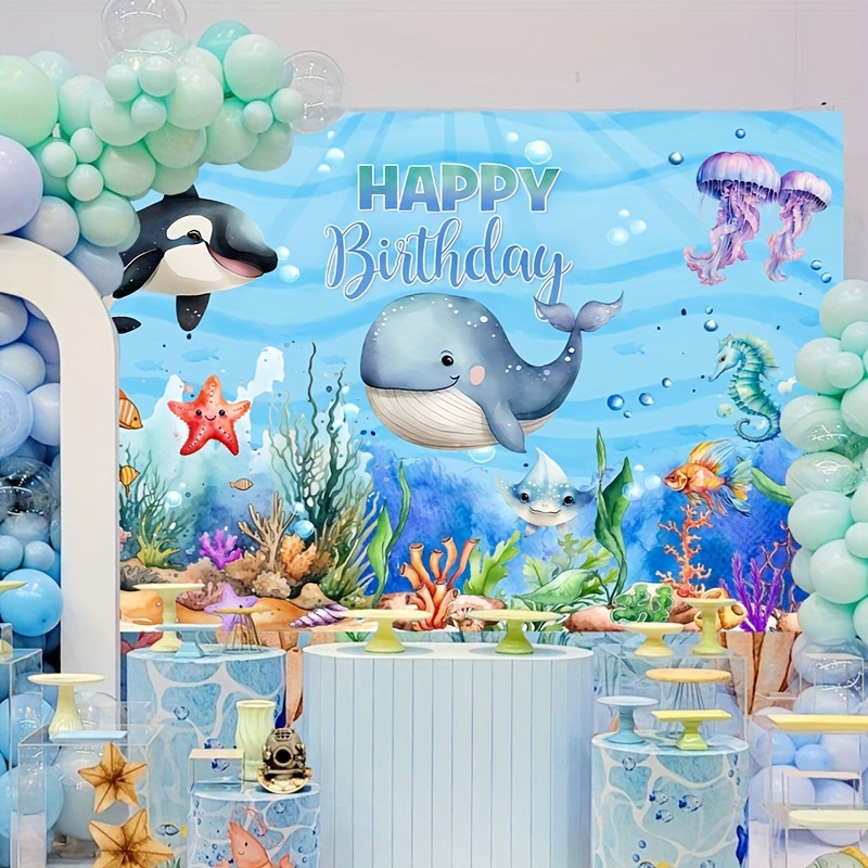 Sea Birthday Backdrop Happy Birthday Party Decorations - Temu