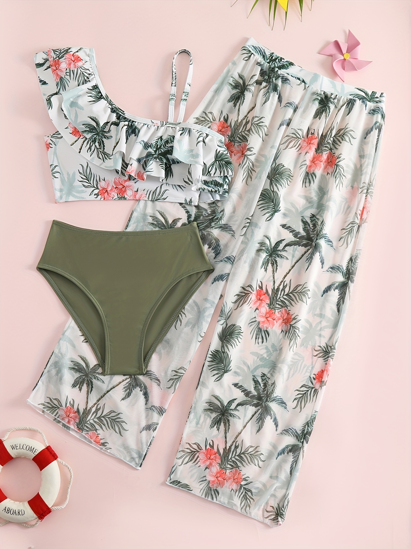 Kids Girls Summer Holiday Ruffle Top Plaid Briefs Swimsuit Set Bathing Suit  Swimwear Beachwear