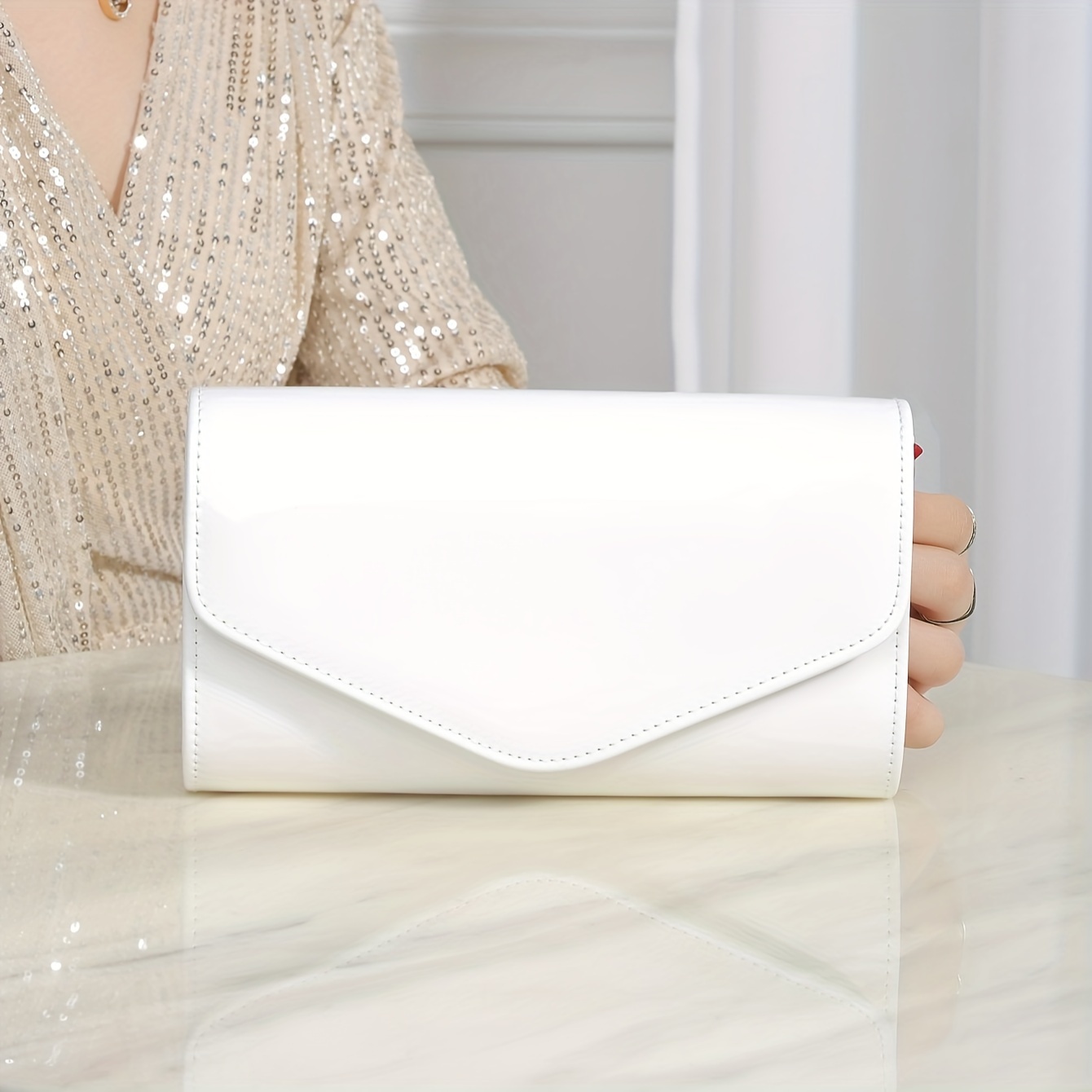 

Elegant Women's Envelope Evening Clutch - Sparkling, Luxurious Handbag With Removable Shoulder Strap, Magnetic Closure & Polyester , Weddings, Parties, And Formal Events