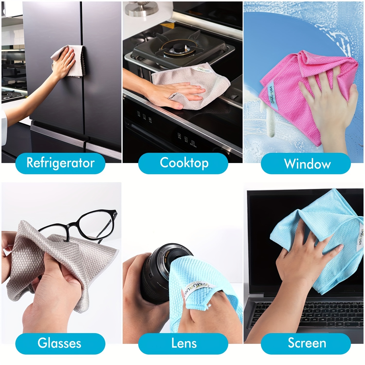 Microfiber Glass Cleaning Cloths - 8 Pack | Lint Free - Streak Free 