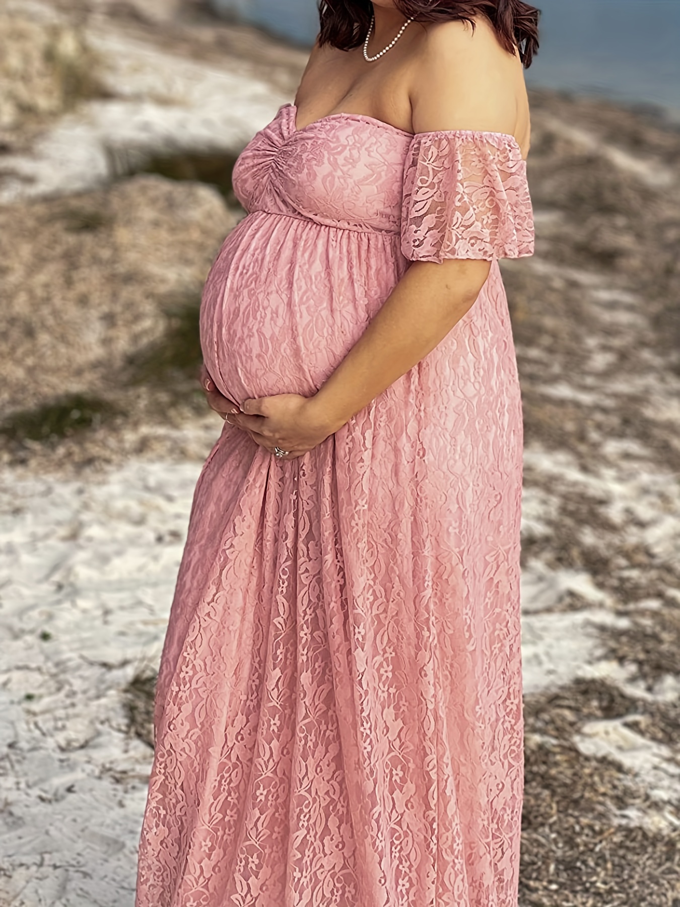 Affordable Maternity Wearelegant Lace Maternity Photography Dress - Summer  Shoulderless Ruffles