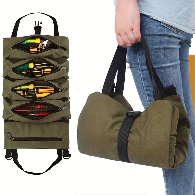 1pc Tool Roll, Multi-Purpose Roll Up Tool Bag, Wrench Roll, Car First Aid Kit Wrap Roll Storage Case, Hanging Tool Zipper Carrier Tote, Car Camping Gear