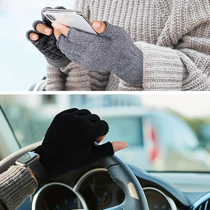 Fingerless Gloves Men Half Finger Knitted Wool Warm Thick Elastic Driving  Glove^