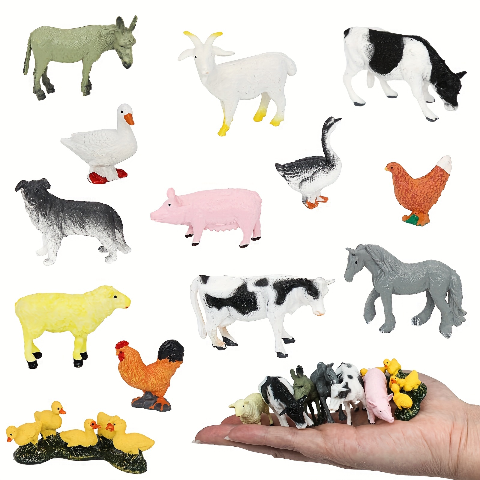 Animaux de ferme miniatures pour enfants, modèle de jouets de simulation,  décoration de ferme, clôture de