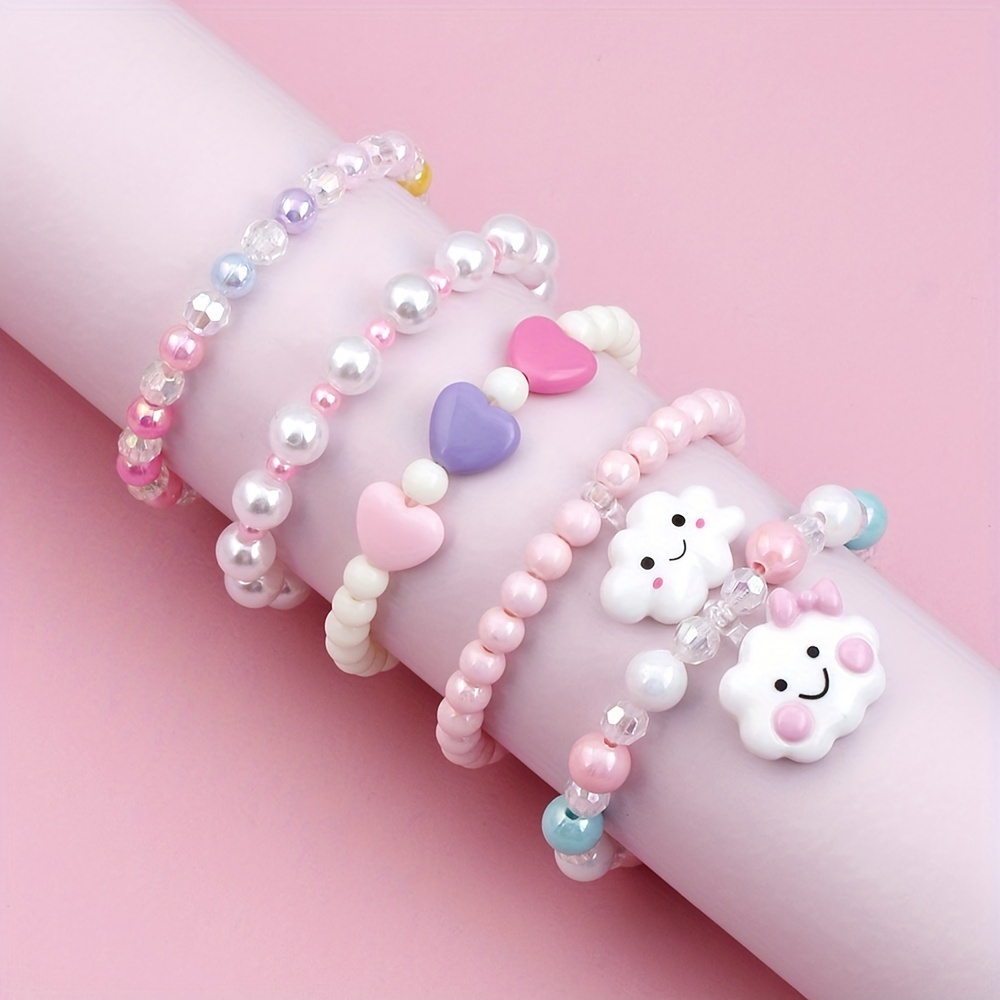 Girls' Cute Cloud Pendants Charm Rainbow Bead Bracelet Set - Temu