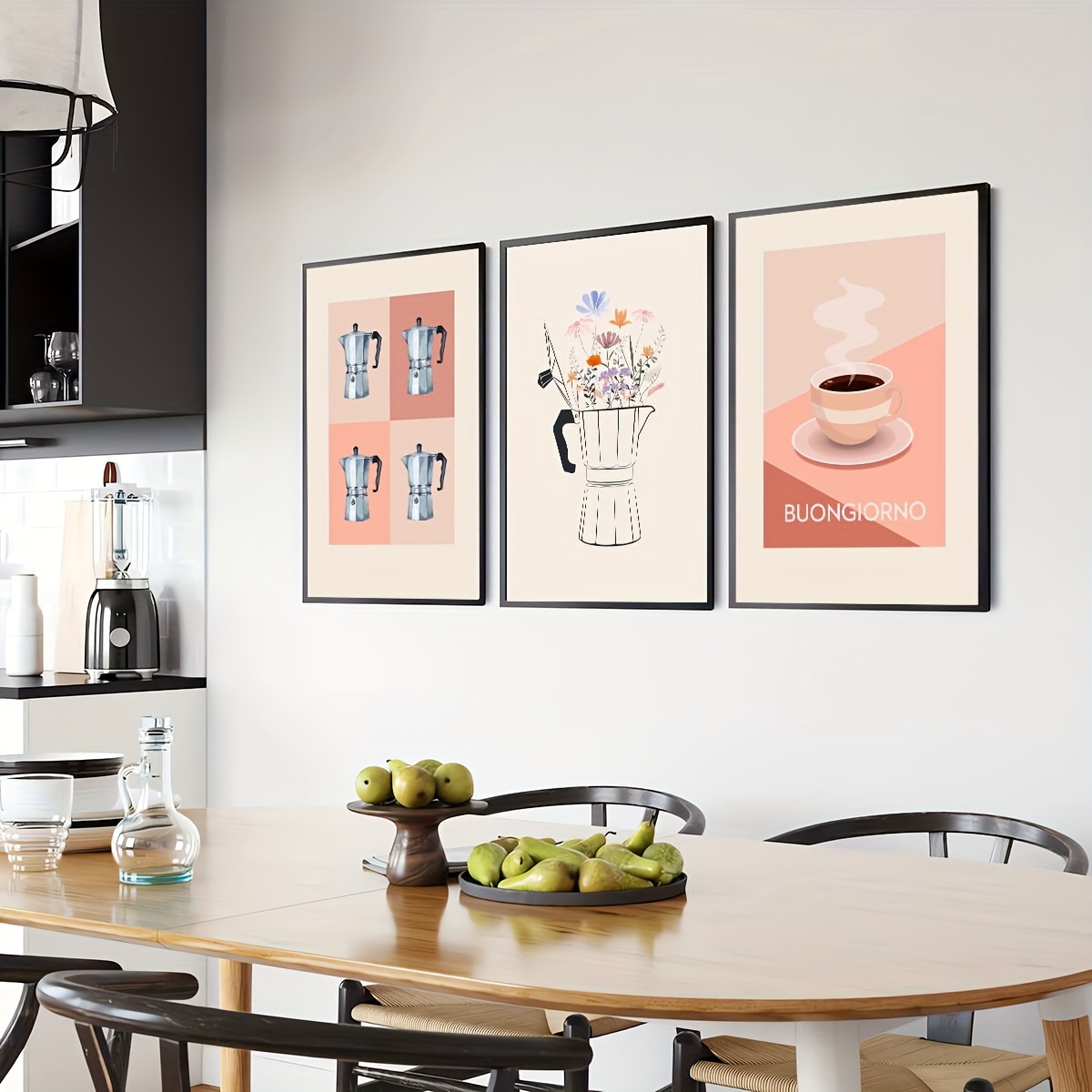 Coffee bar decor ideas, set of 3 wall art prints