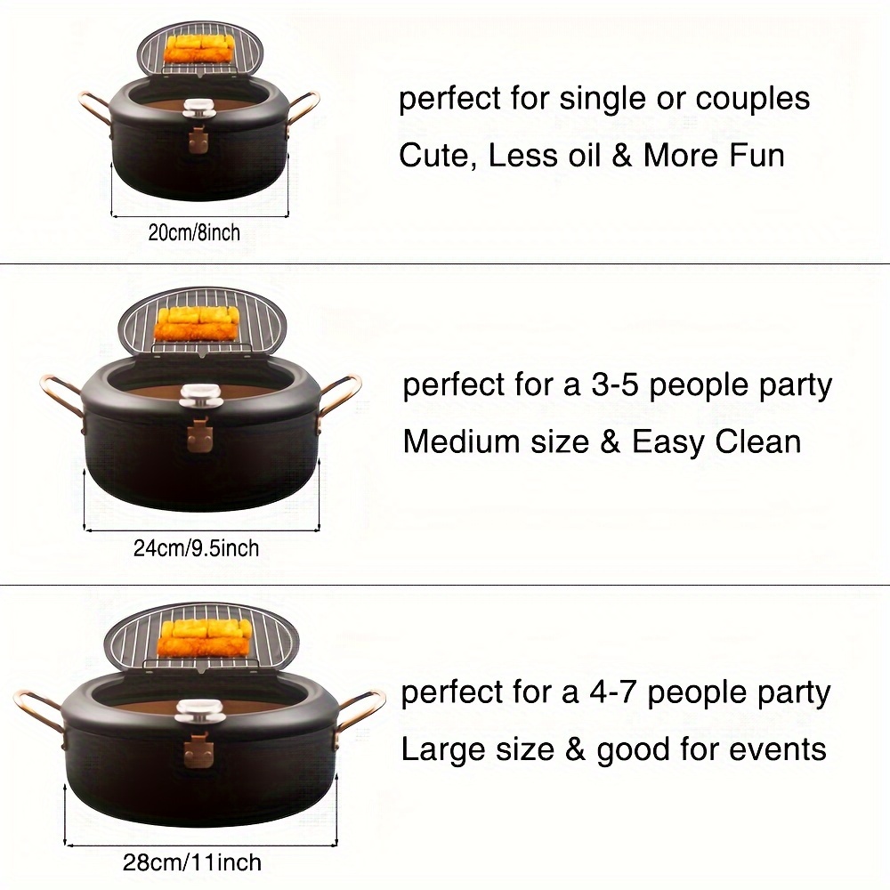 1pc Black Japanese Deep Fryer Pot, Temperature Resistance Nonstick Coating,  Easy Clean Up, Heat Up Fast, Fahrenheit Thermometer, Perfect For Single, C