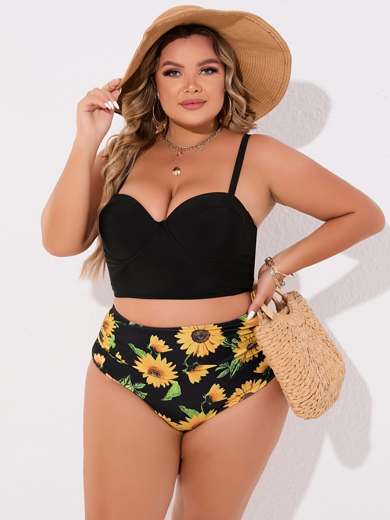 High Sunflower Sports Bra And Shorts Set For Large Bust Swimwear