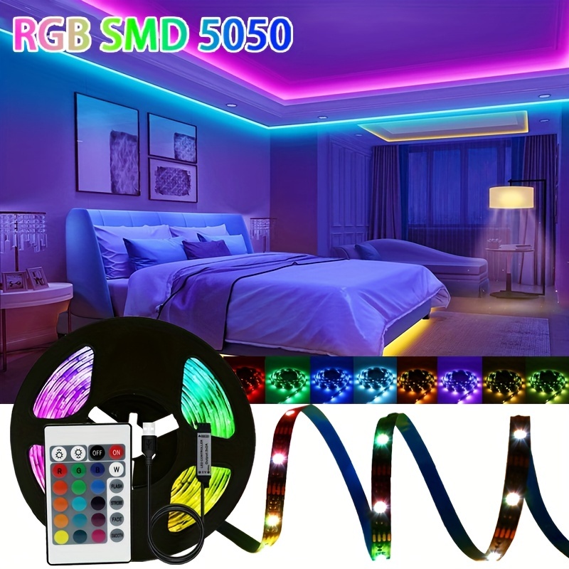phopollo Luces LED de 32.8 pies de largo, tira de luces LED para  dormitorio, luces que cambian de color, luces LED para decoración,  habitación, RGB y