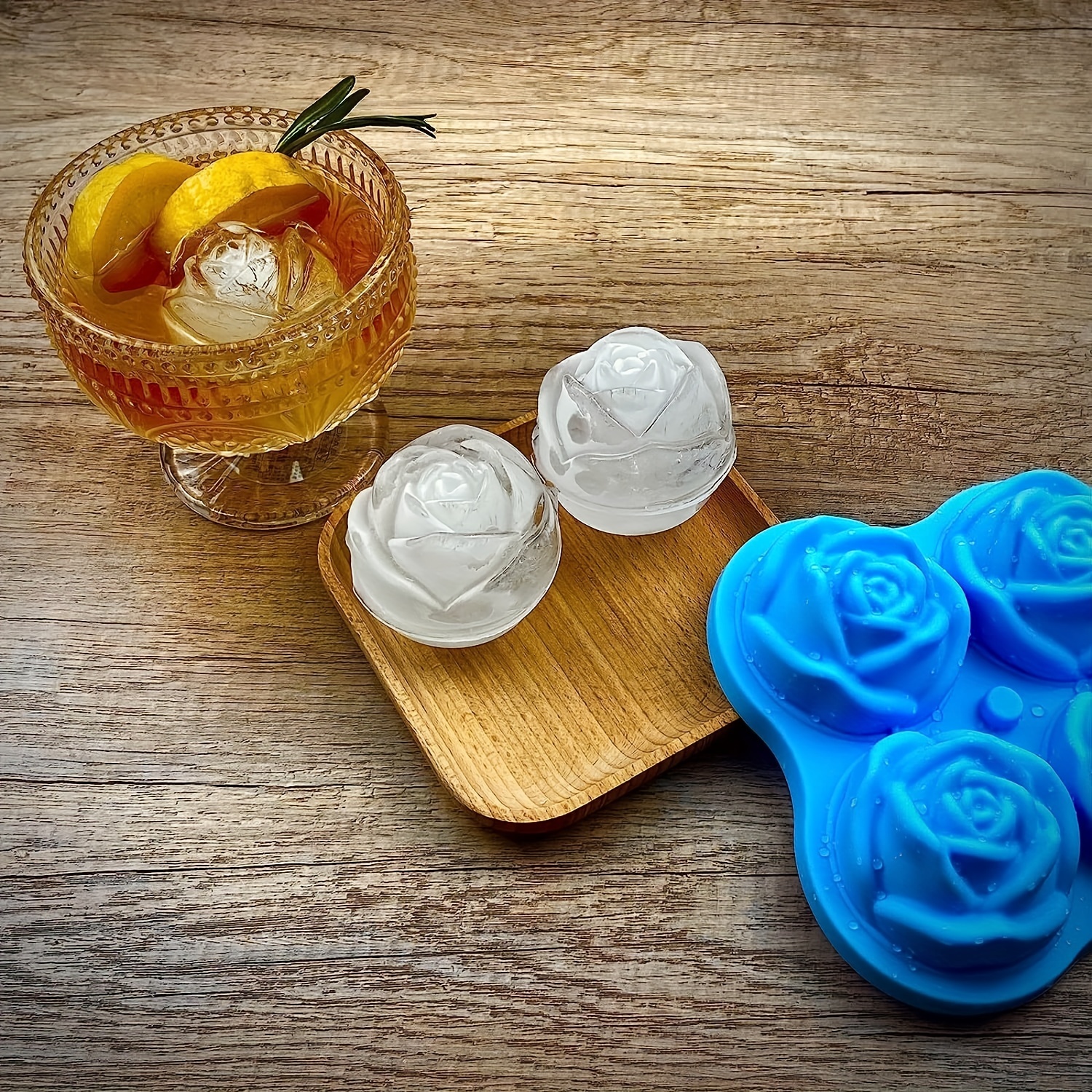 Rose Ice Maker,3d Rose Ice Mold, Large Ice Tray, Making Four Lovely Flower  Shaped Ice, Silicone Rubber Fun Big Ice Ball Maker Suitable For Cocktail  Juice Whisky Bourbon Refrigerator, Dishwasher Clean 