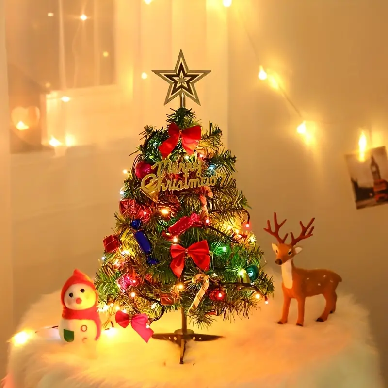 mini christmas tree artificial small desktop christmas tree with led light string and decorations for holiday home and office decoration details 4