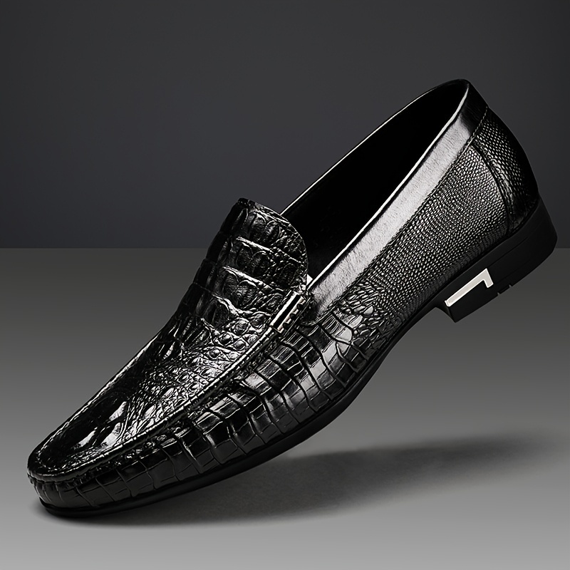 Men's Crocodile Print Pointed Toe Slip On Bit Loafer Shoes, Formal Dress  Shoes For Wedding Party - Temu