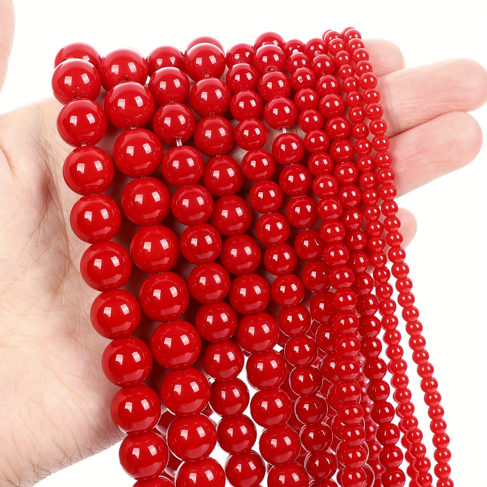 4-12mm Red Coral Glass Natural Stone Charm Round Loose Beads For Jewelry  Making DIY Unique Bracelets Necklace Handmade Craft Supplies