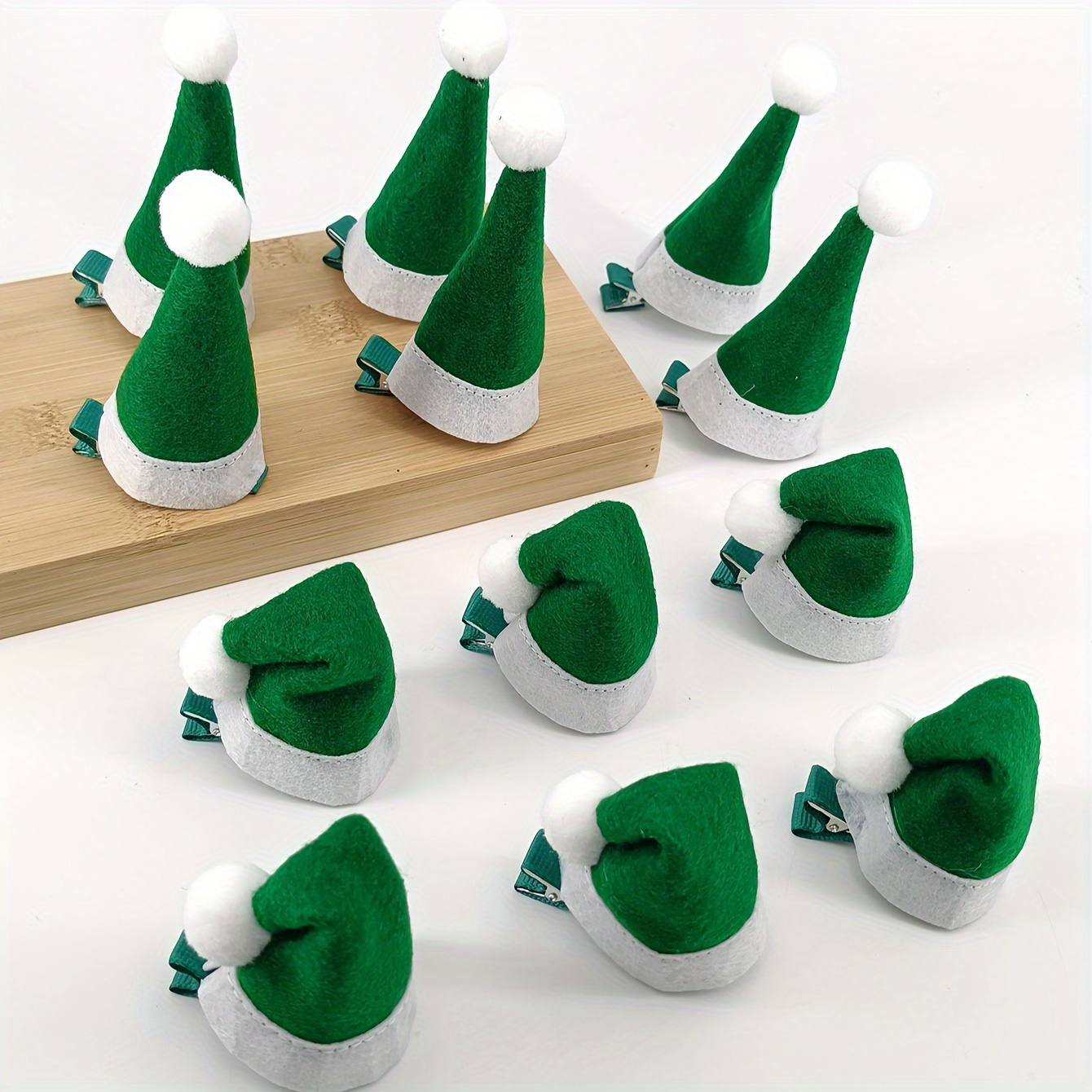

12pcs Elegant Vintage Green Christmas Hat Hair Clips - Holiday Accessory For Women And Girls