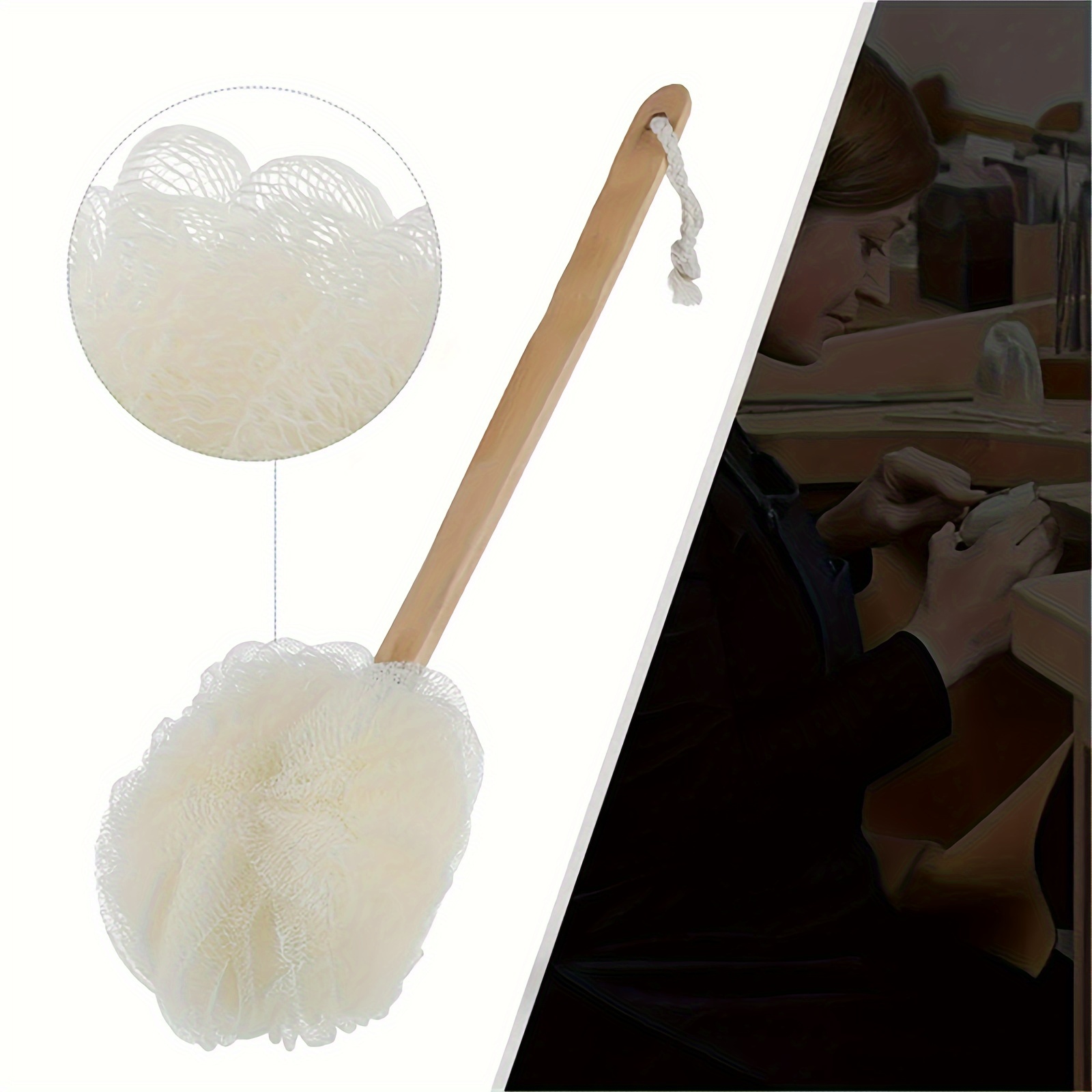 1pc Wooden Back Scrubber For Shower, Long Handle Bath Sponge Shower Brush,  Back Cleaner Washer, Body Bath Brush For Women And Men, Bathroom Shower Acc