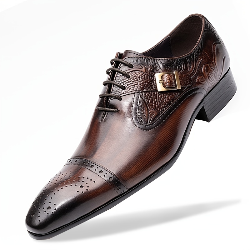 Men Oxfords Brown Black Red Sole Pointed Toe Lace-up Dress Shoes