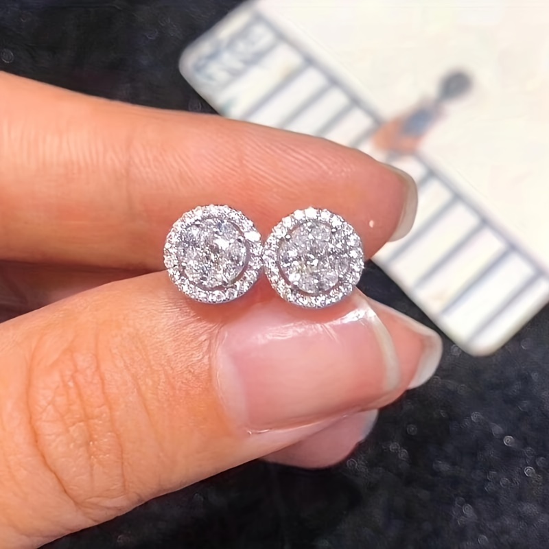 

Delicate Round Shaped Stud Earrings Silver Plated Jewelry Zircon Inlaid Elegant Simple Style Female Wedding Dating Earrings
