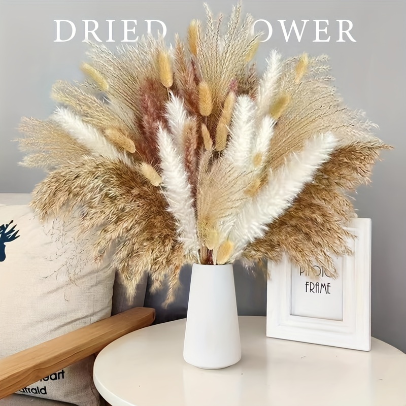 

60pcs Pampas Grass Bouquet - The Art Of Flower Arrangement, Assortment Of 5 Dried Plants, Perfect For Boho Style Home Decor And Wedding Flower Arrangements, Party Events, Birthday Decoration