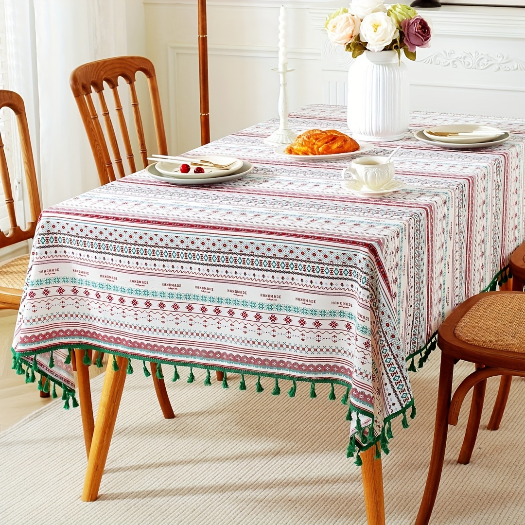 Linen Tablecloth With Tassel Household Stain Resistant - Temu