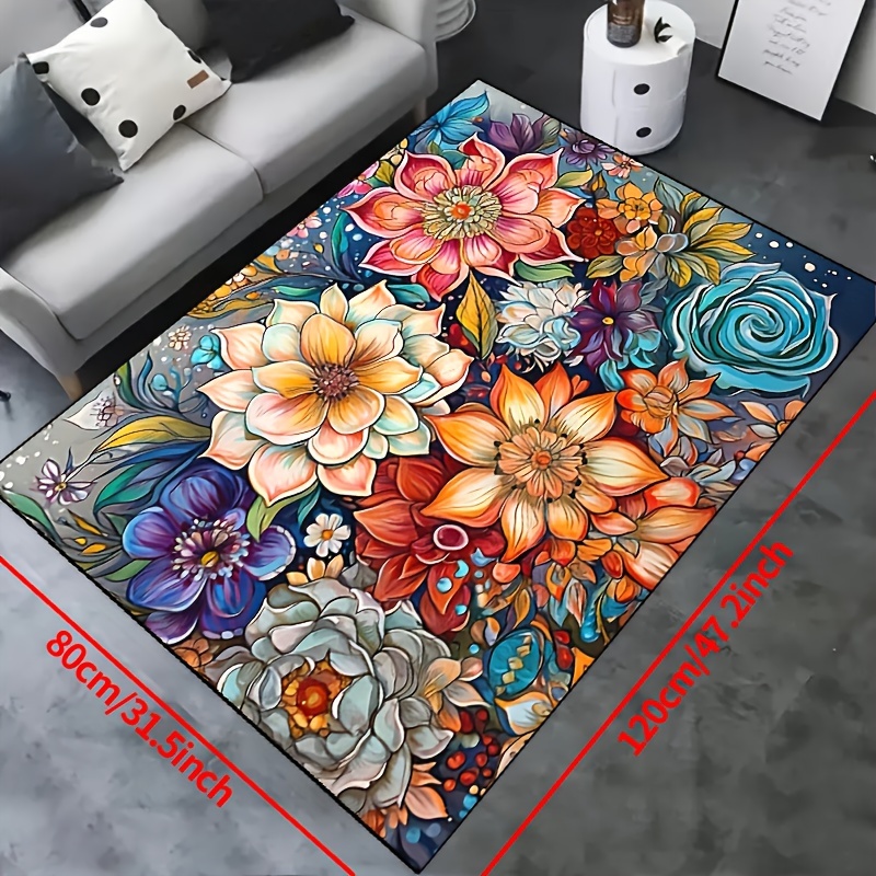 Colorful Floral Area Rugs Non slip Resistant Rug Machine - Temu