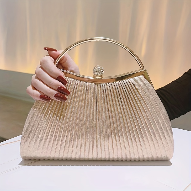 Ruched Evening Bag For Women, Top Ring Clutch Purse, Rhinestone Decor  Handbags For Wedding Prom Dinner - Temu