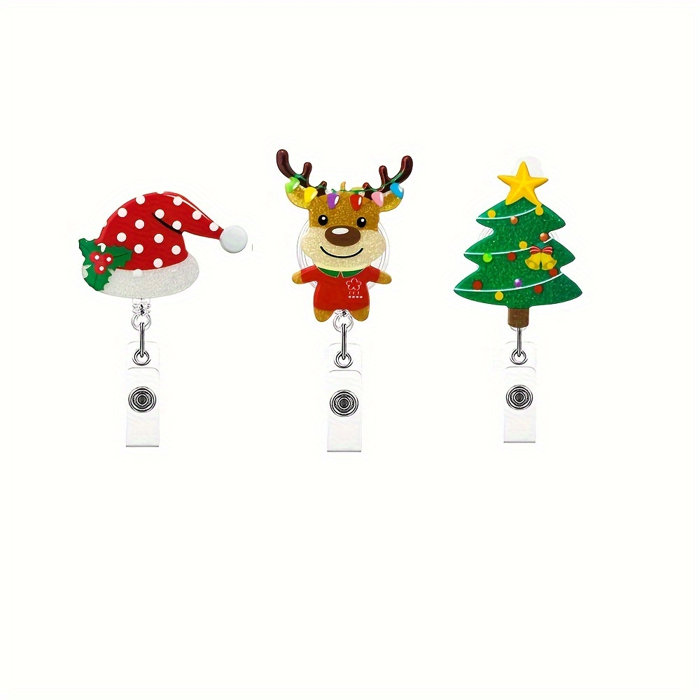 Christmas,Food,Acrylic Glitter Retractable Clip Elastic Badge, Holiday Badge Reels Retractable, Christmas ID Name Badge Holder with Clip, Cute
