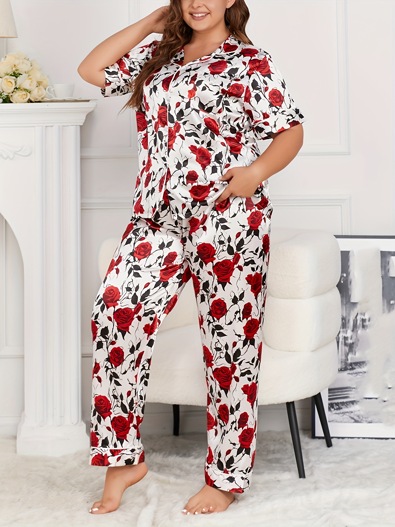Women's Short Sleeve Shirt & Capri Pajama Pants Set w/ Balloon & Love Print