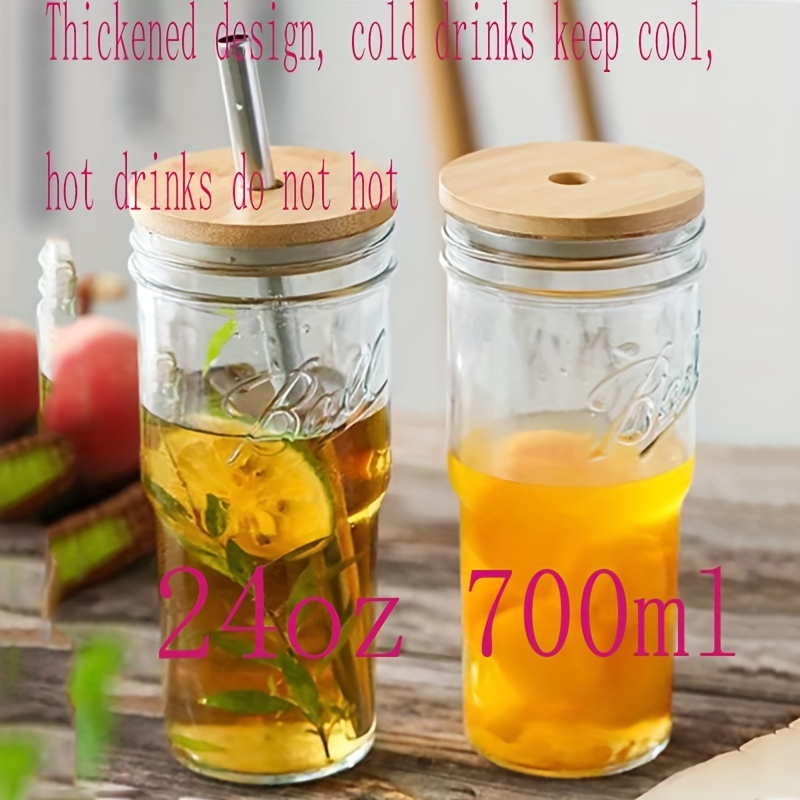 Thickened Clear Glass Cup With Wooden Lid And Stainless Steel Straw, Coffee  Cup For Outdoor Sports, Picnic, Camping - Temu