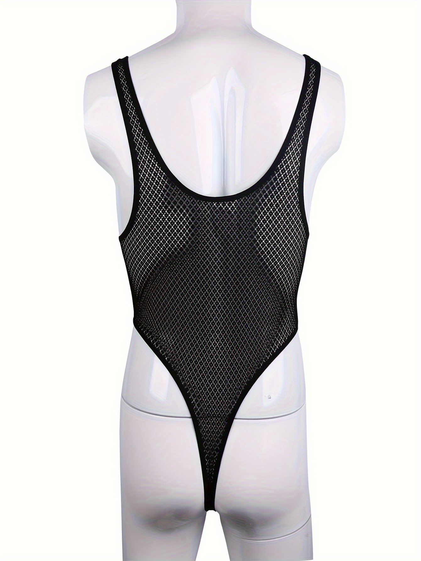 Men's See-through Bodysuit Leotard Sleeveless Jockstrap Thong Underwear  Jumpsuit