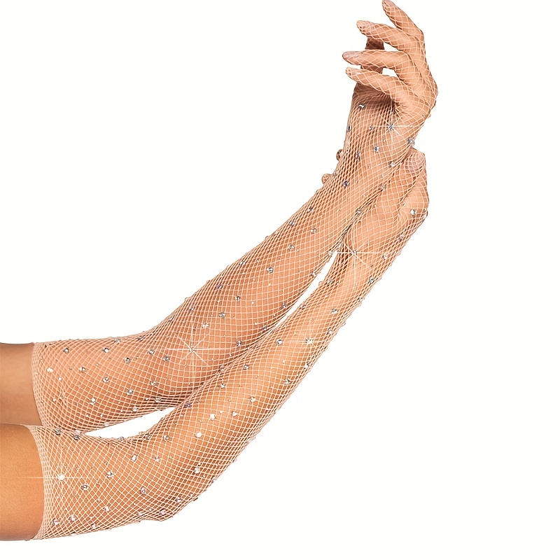 Apparel Long Fishnet Gloves, Rhinestone Fishnet Gloves