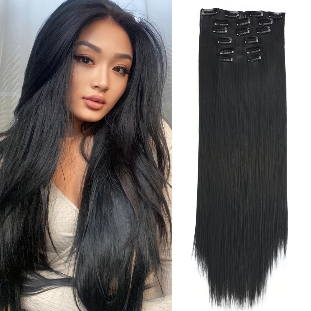 Long Straight Synthetic Hair Extensions Clips High Temperature Fiber Black  Blonde Hairpiece For From Pompousa, $19.1