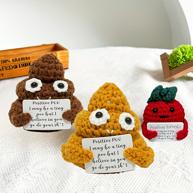 Interesting Knitted Poo Doll with Positive Card Crafts Gift Cute