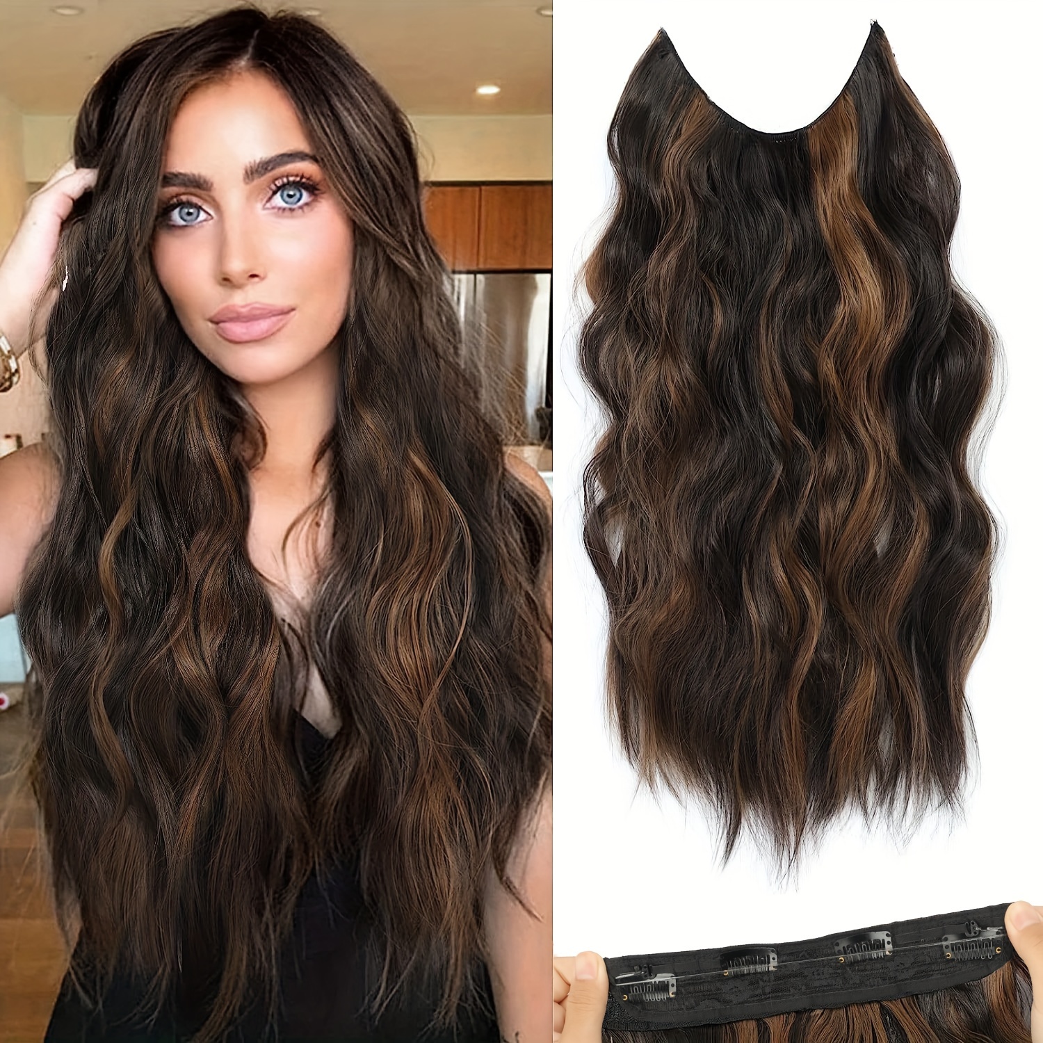 Clip-in Haarverlängerungen – 4 Stück, 50 Cm, Synthetisch Gewellt, Für Damen