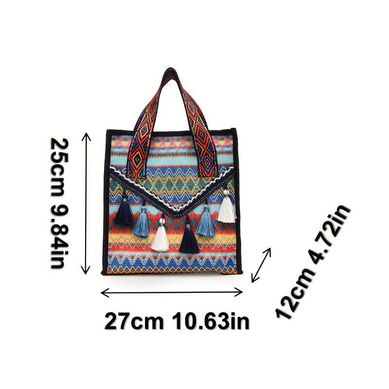 Ethnic Woven Tassel Clutch Bag, Canvas Durable Handbag, Women's