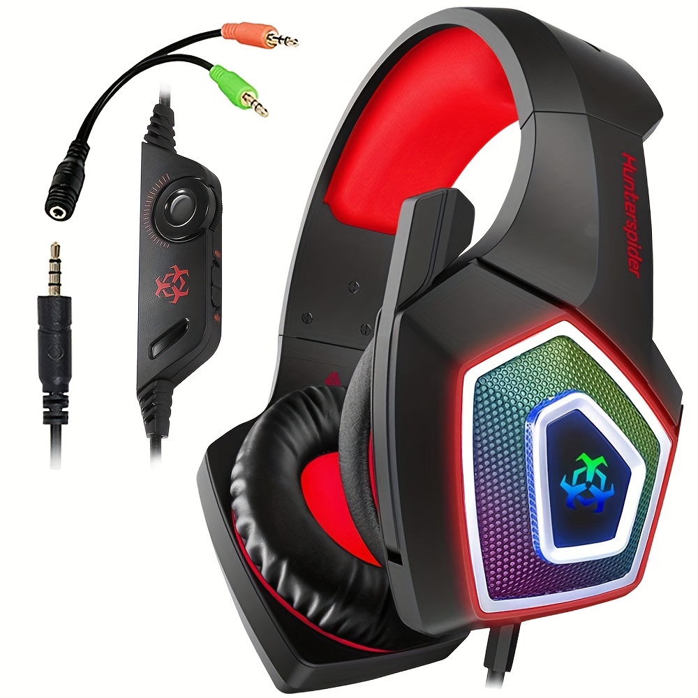 Casque de jeu, casque Ps5 over Ear, cache-oreilles ultra-doux à réduction  de bruit avec micro, lumière rgb, surround de basse pour Ps4, PC, Xbox One,  noir
