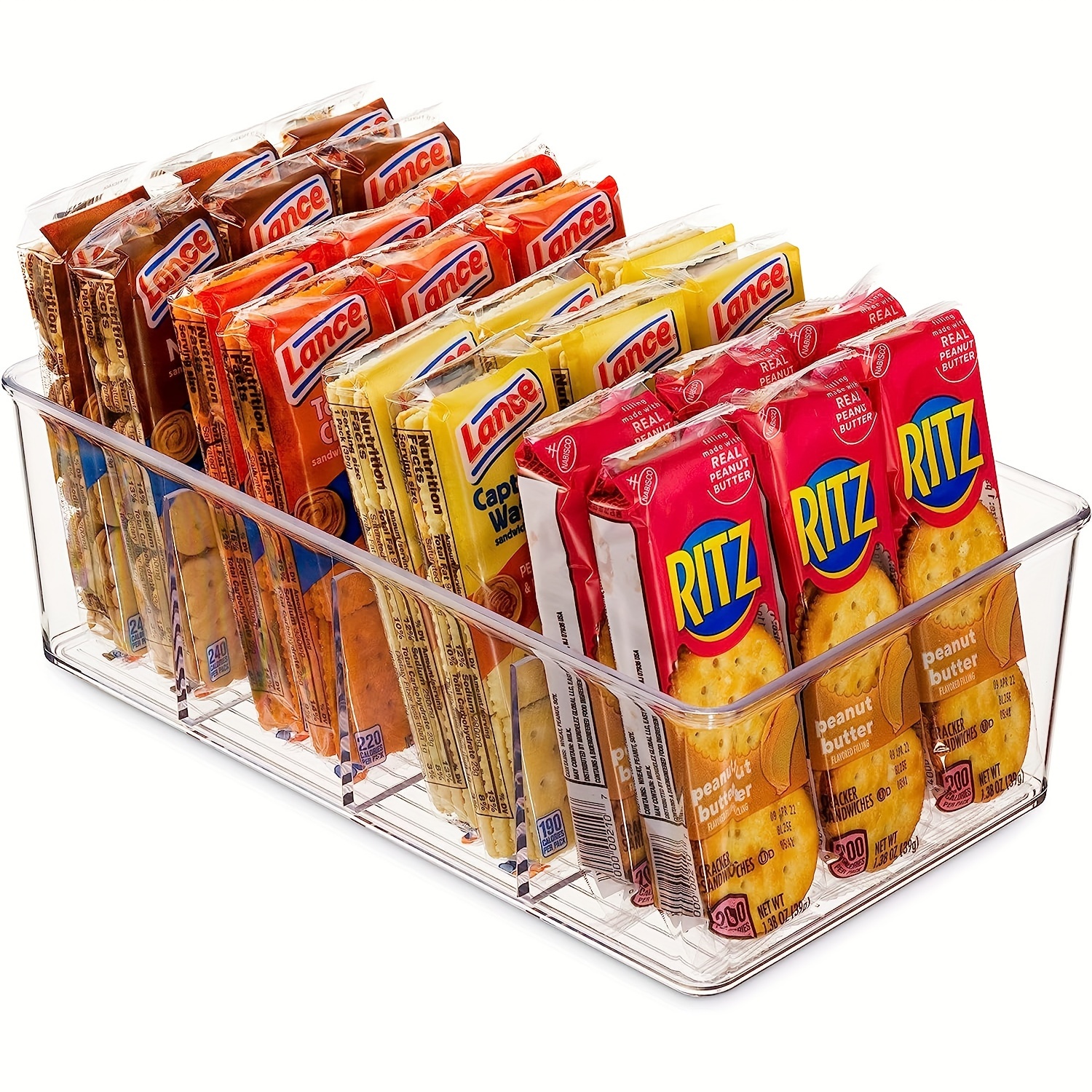 8 Pack Food Storage Organizer Bins, Clear Plastic Bins for Pantry, Kitchen,  Fridge, Cabinet Organization and Storage, 4 Compartment Holder for Packets,  Snacks, Pouches, Spice Packets