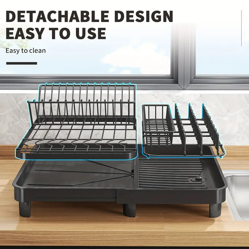 Expandable 2 Tier Large Dish Drying Rack, For Kitchen Countertop, Dish Dryer  Rack With Drainboard, Cutlery & Cup Holders, For Dishes, Knives, Spoon,  Kitchen Supplies - Temu