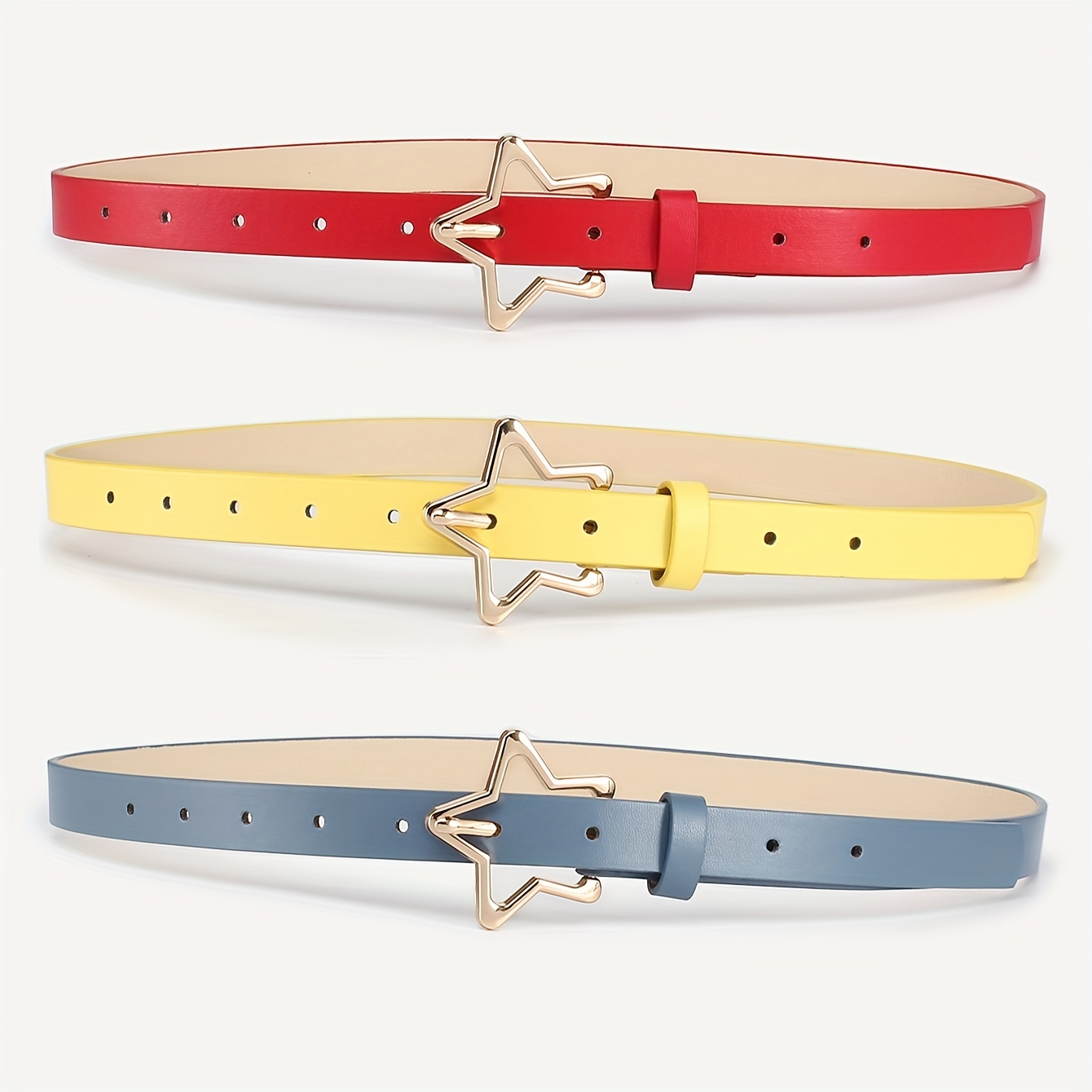 Golden Pentagram Buckle Belt Classic Solid Color Pu Leather Waist