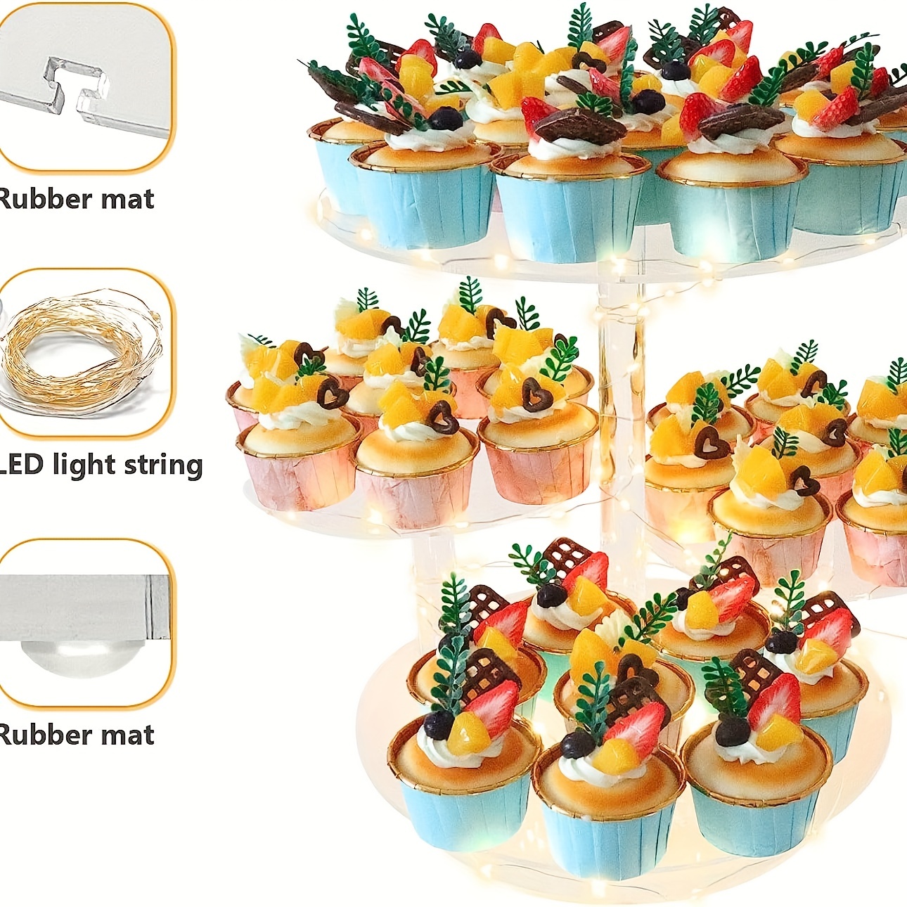 CECOLIC Alzata per Cupcake a 3 Livelli Porta Cupcake Quadrato in Acrilico  Trasparente Espositore per Torte Torre per Dessert per Decorazioni per  Feste di Compleanno di Matrimoni (Quadrato - 25,4 cm) 