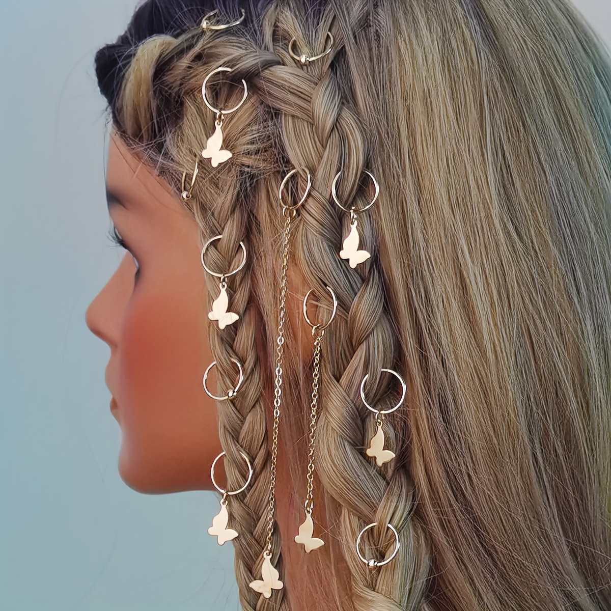 Metal Tail Chain Hair Rings 12pcs