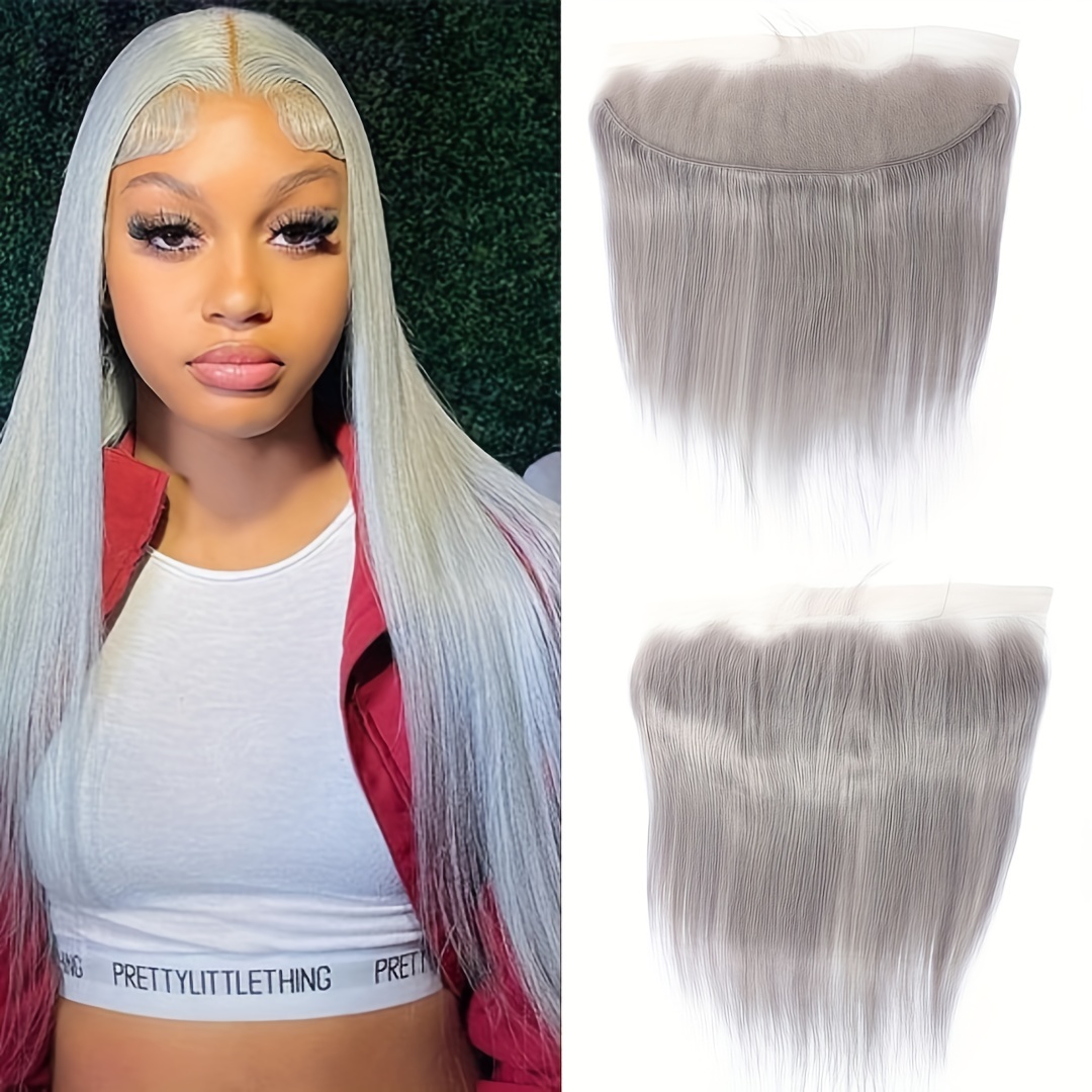 Hd Transparent Lace Frontal Closure Grey Color Brazilian - Temu