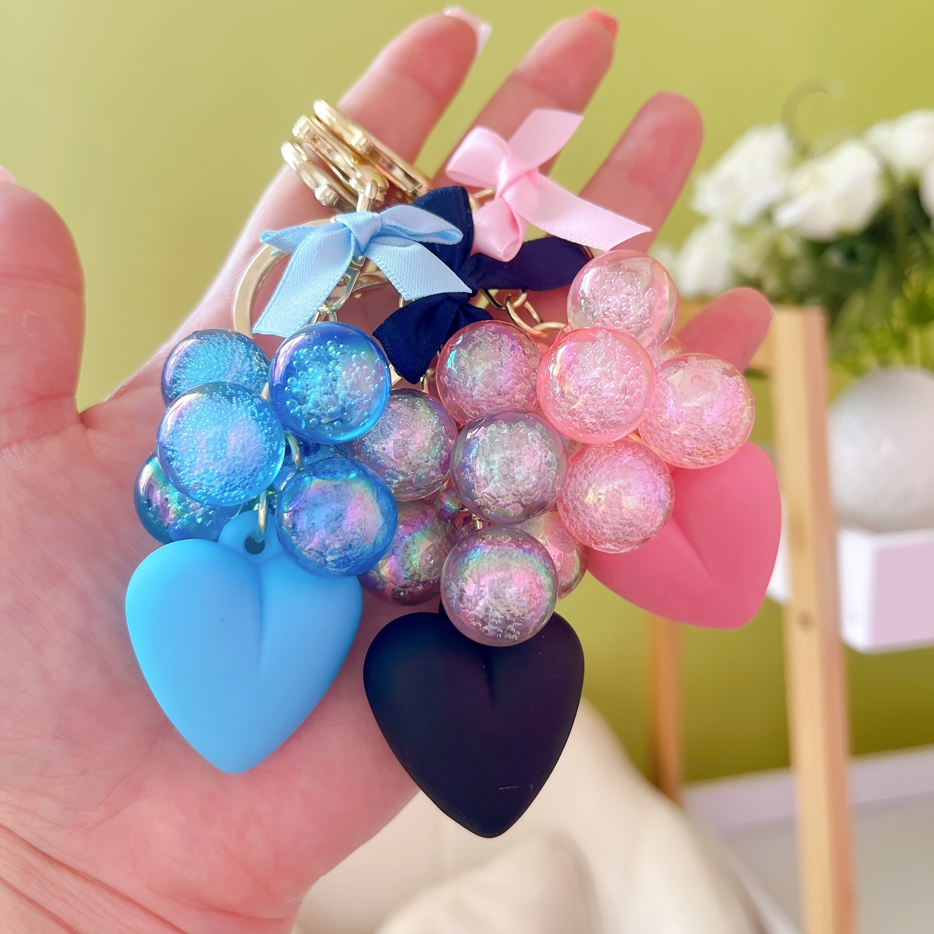 keychain 2 Pieces Of Cherry Blossom Key Chain Pendant Pearl Flower Key  Chain Girls Bag Ornaments Car Key Ring